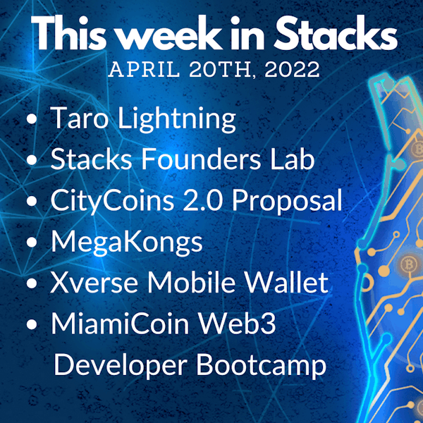E53: Weekly Update - Taro, Stacks Founders Lab, CityCoins 2.0 Proposal, Xverse Update, MegaKongs Image
