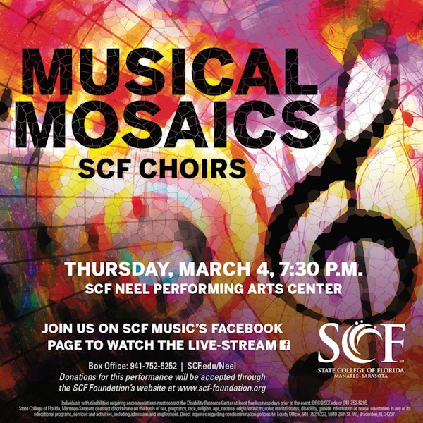 Musical Mosaics-Presented by the SCF Concert and Chamber Choirs, Thursday, March 4, 7:30 p.m.-Facebook Livestream Image